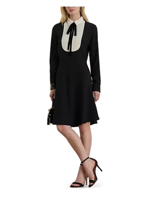Lauren Ralph Lauren Georgette collared bow midi dress - Black