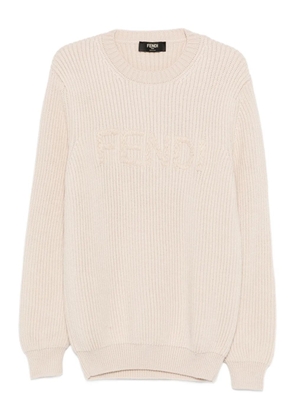 FENDI logo-embroidered sweater - Neutrals