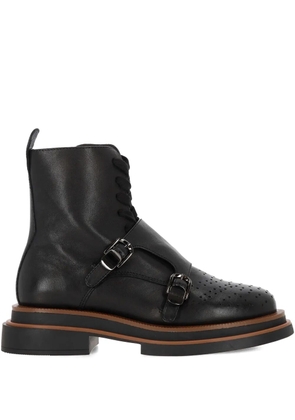 Elvio Zanon buckle perforated leather boots - Black