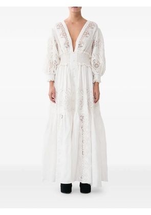 Camilla shirred lace maxi dress - White