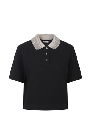 Brunello Cucinelli collar-embellished polo top - Black