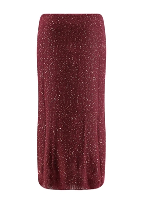 Nude elasticated sequin-embellished midi skirt - Red