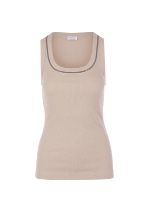 Brunello Cucinelli Monili-embellished fine-ribbed tank top - Neutrals
