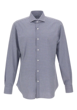 Barba checked long-sleeved shirt - Blue