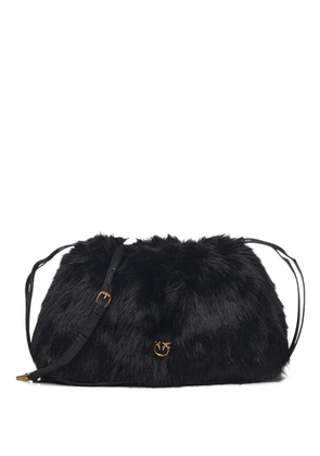 PINKO faux-fur logo-plaque clutch bag - Black