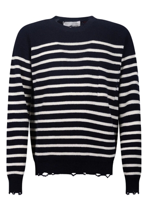 AMARANTO striped-detail distressed sweater - Blue
