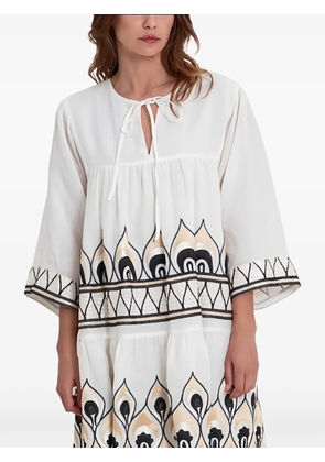 GREEK ARCHAIC KORI Phoenix geometric-pattern mini dress - White