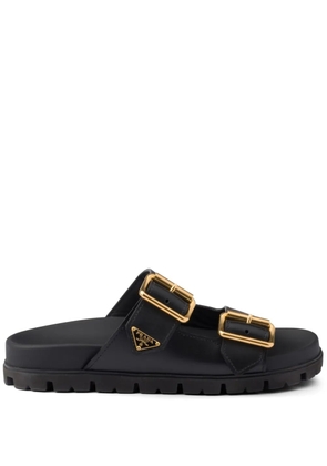 Prada triangle-logo leather slides - Black