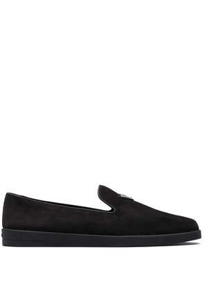 Prada logo-plaque suede loafers - Black