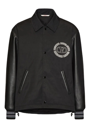 Valentino Garavani nylon sports jacket with leather sleeves and Valentino patch - Black