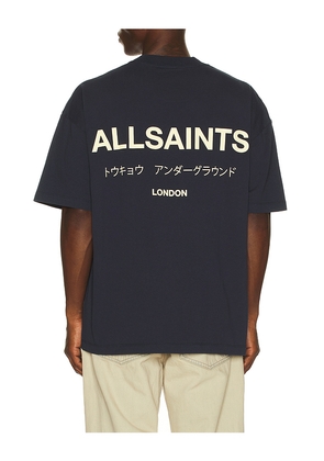 ALLSAINTS Underground Crew Tee in Blue. Size L. Also in M, S, XL/1X.