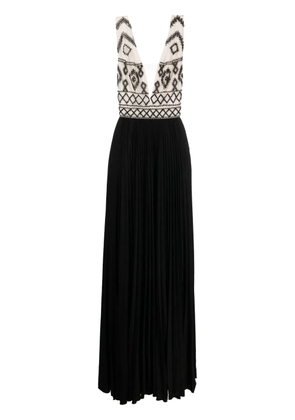 Elisabetta Franchi rhombus-embroidered V-neck gown - Neutrals