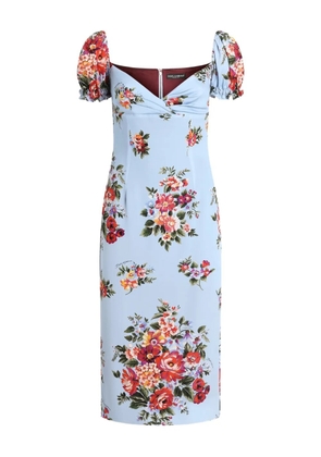 Dolce & Gabbana floral-print puff-sleeve midi dress - Blue