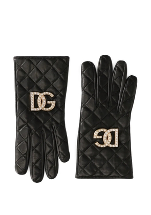 Dolce & Gabbana DG-logo quilted leather gloves - Black