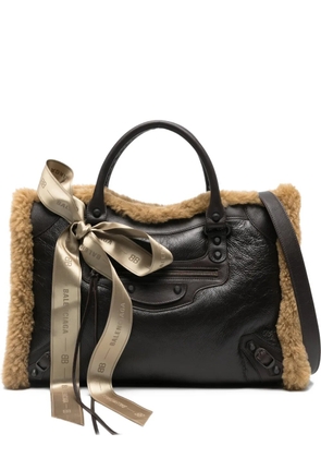 Balenciaga medium Le City shearling-trimmed tote bag - Brown