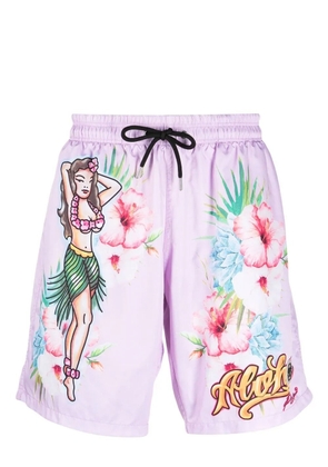 Philipp Plein graphic floral-print swim shorts - Pink