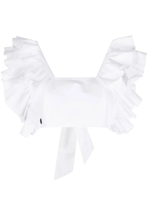 Philipp Plein cropped ruffle-trimmed top - White