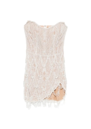 M.Marquise beaded strapless mini dress - White