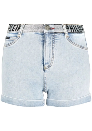 Philipp Plein logo-embellished denim shorts - Blue