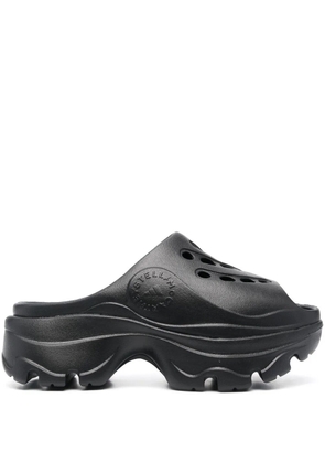 adidas by Stella McCartney logo-embossed perforated slides - Black