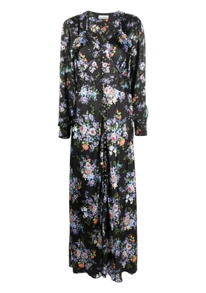 Rabanne floral print long-sleeve maxi dress - Black
