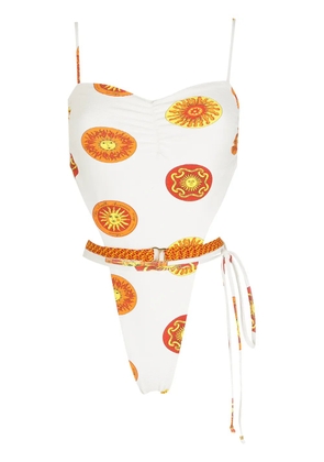 Amir Slama print Sol high-leg swimsuit - White