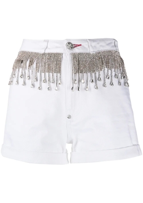 Philipp Plein crystal-embellished denim shorts - White