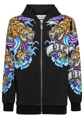 Philipp Plein tattoo-print zip-up hoodie - Black