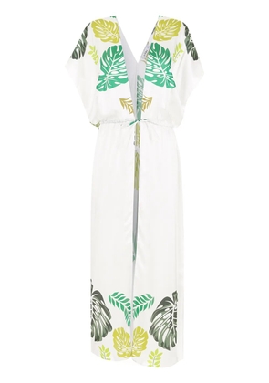 Amir Slama palm leaf-print beach dress - White