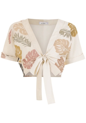 Amir Slama palm leaf print crop top - Neutrals
