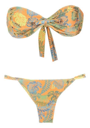 Amir Slama palm leaf print bandeau bikini - Orange