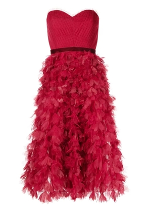Marchesa Notte strapless ruffled midi dress - Red