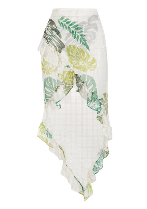Amir Slama palm leaf print ruffle skirt - Neutrals