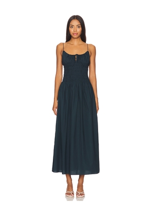 FAITHFULL THE BRAND Claude Midi Dress in Navy. Size S. Also in L, XL.