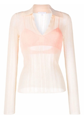 Patrizia Pepe semi-sheer ribbed polo shirt - Neutrals