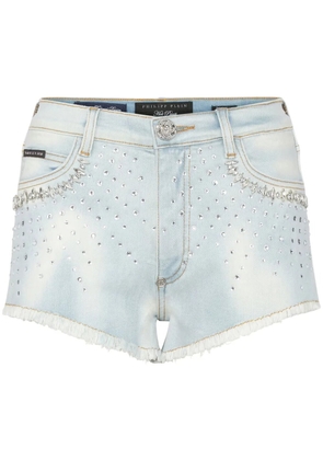 Philipp Plein strass denim shorts - Blue