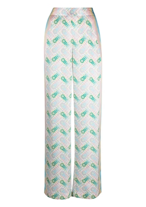 Casablanca graphic-print straight-leg silk trousers - Blue