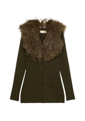 Blumarine feather-trimmed ribbed cardigan - Green