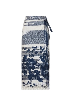 Pierre-Louis Mascia Aloe fringed floral wrap midi skirt - Blue