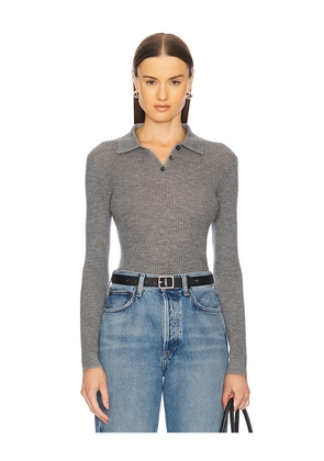 Guest In Residence Long Sleeve Shrunken Cashmere Polo in Grey. Size XL. Also in L.
