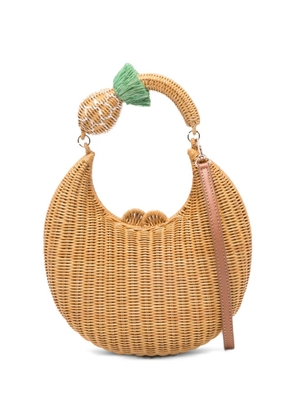 SERPUI pineapple-embellished woven clutch bag - Neutrals