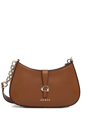 GUESS USA Carrie logo chain shoulder bag - Brown