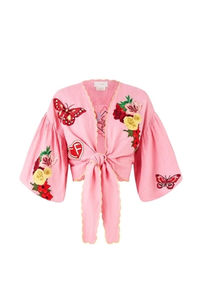 Camilla tie-front puff-sleeve top - Pink