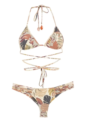 Amir Slama palm leaf print bikini - Neutrals