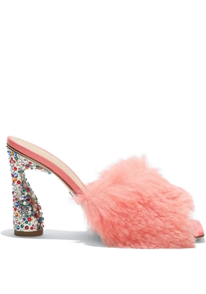 Paul Andrew 95mm Arc Fluffy embellished-heel sandals - Pink