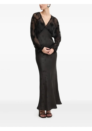 NEVER FULLY DRESSED velvet-embellished sheer-paneled maxi evening dress - Black