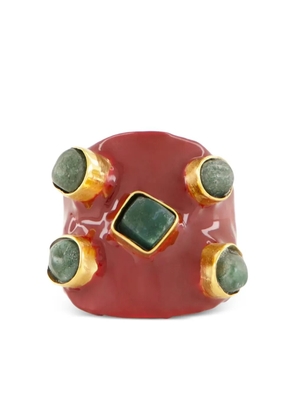PAULA stone-embellished enamel ring - Red