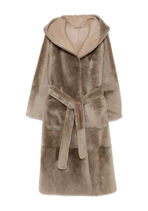 Liska leather-trimmed hooded coat - Brown