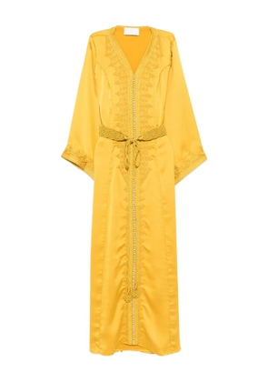 Reem Al Dhaheri embroidered V-neck midi kaftan - Yellow
