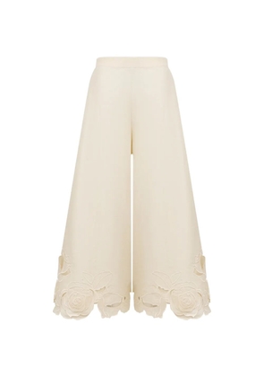 Leo Lin Theodora foral-appliqué palazzo pants - Neutrals